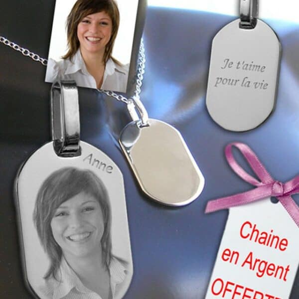 Photo gravure pendentif argent
